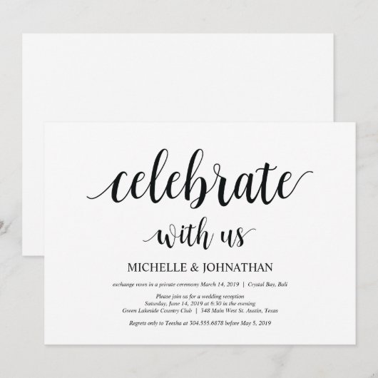 Viel met ons mee, huwelijksuitnodiging kaart (Voorkant / Achterkant)