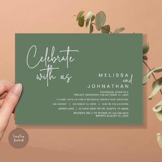 Viel met ons mee, Post Wedding Elopement Party Kaart