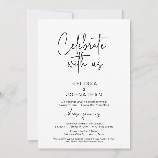 Viel met ons mee, Wedding Elopement Dinner Invita Kaart (Voorkant)