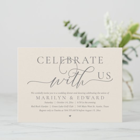 Viel met ons mee, Wedding Elopement Dinner Kaart (Staand voorkant)