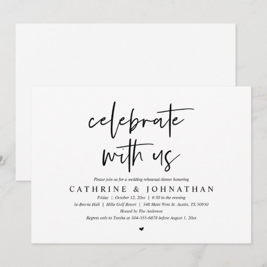 Viel met ons mee, Wedding Rehearsal Dinner Kaart (Voorkant / Achterkant)