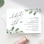 Viel met ons mee, Wedding Rehearsal Dinner Kaart<br><div class="desc">Prachtig Modern Romantisch Ontwerp,  in eucalyptus bladeren groen aquarel thema,  bruiloft repetitie diner en Dancing uitnodiging kaart (vieren met ons). Dit is perfect voor uw huwelijksrepetitie diner feest. Voeg je feestelijke details toe. #TeeshaDerrick</div>