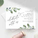 Viel met ons mee, Wedding Rehearsal Dinner Kaart<br><div class="desc">Prachtig Modern Romantisch Ontwerp,  in eucalyptus bladeren groen aquarel thema,  bruiloft repetitie diner en Dancing uitnodiging kaart (vieren met ons). Dit is perfect voor uw huwelijksrepetitie diner feest. Voeg je feestelijke details toe. #TeeshaDerrick</div>