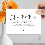 Viel met ons mee, Wedding Rehearsal Dinner Kaart<br><div class="desc">Vier met ons, modern minimalistisch design thema, bruiloft repetitie diner uitnodigingskaart (in zwart lettertype en u kunt gemakkelijk de letterkleur veranderen). Plan je een huwelijksrepetitie Diner viering met de aanstaande bruid en aanstaande bruidegom, voor hun GROTE dag? Nodig de gasten uit met deze perfecte Wedding Repetisal Dinner Invitation Kaart. Voeg...</div>