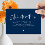 Viel met ons mee, Wedding Rehearsal Dinner Kaart<br><div class="desc">Vier met ons, modern minimalistisch design thema, bruiloft repetitie diner uitnodiging kaart (in Navy Blue thema). Plan je een huwelijksrepetitie Diner viering met de aanstaande bruid en aanstaande bruidegom, voor hun GROTE dag? Nodig de gasten uit met deze perfecte Wedding Repetisal Dinner Invitation Kaart. Voeg uw repetitie diner details in...</div>