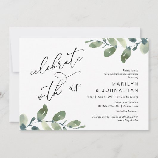 Viel met ons mee, Wedding Rehearsal Dinner Kaart (Voorkant)