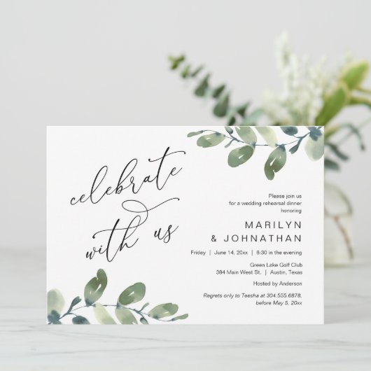 Viel met ons mee, Wedding Rehearsal Dinner Kaart (Staand voorkant)