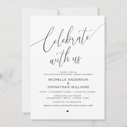 Viel met ons mee, Wedding Rehearsal Dinner Kaart (Voorkant)