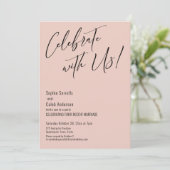 Viel met ons! Modern Blush Pink Wedding Party Kaart (Staand voorkant)