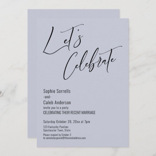 Viel met ons! Modern Dusty Blue Reception Kaart (Voorkant / Achterkant)