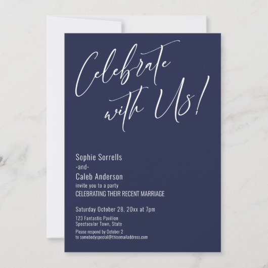 Viel met ons! Modern Elegant Navy Reception Kaart (Voorkant)