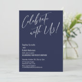 Viel met ons! Modern Elegant Navy Reception Kaart (Staand voorkant)