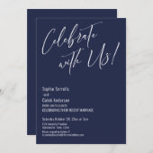 Viel met ons! Modern Elegant Navy Reception Kaart (Voorkant / Achterkant)