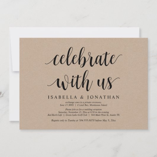 Viel met ons, Rustic Kraft, bruiloft Kaart (Voorkant)