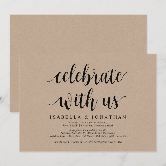 Viel met ons, Rustic Kraft, bruiloft Kaart (Voorkant / Achterkant)