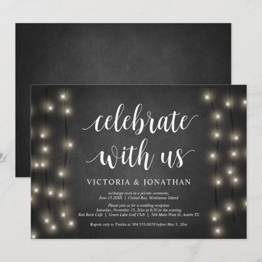 Viel met ons, String Light, Wedding Elopement Kaart (Voorkant / Achterkant)