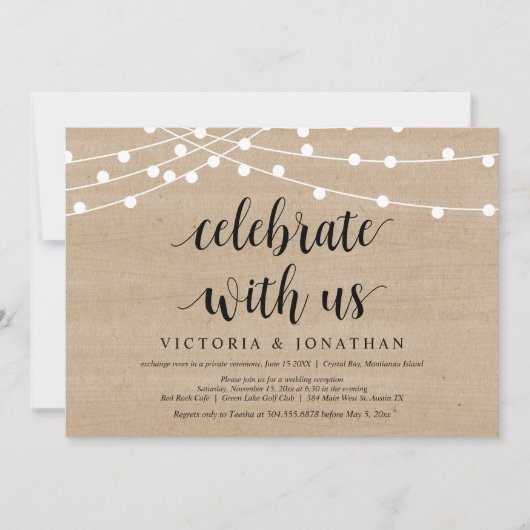 Viel met ons, String Light, Wedding Elopement Kaart (Voorkant)