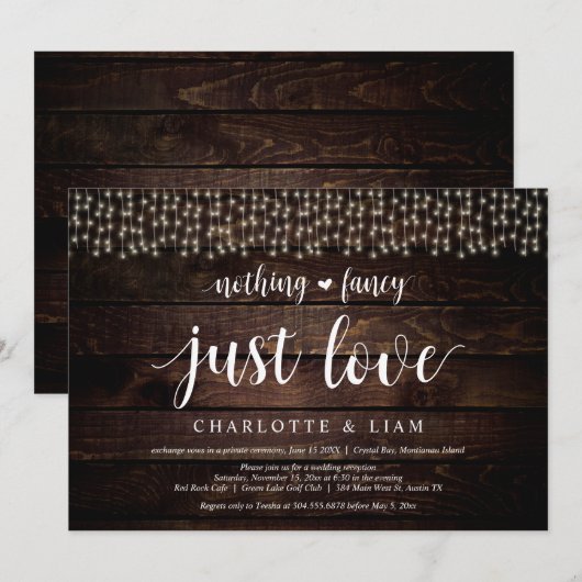 Viel met ons, String Light, Wedding Elopement Kaart (Voorkant / Achterkant)