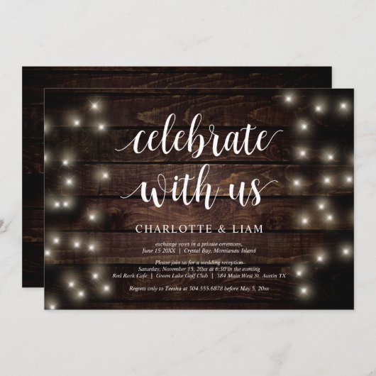 Viel met ons, String Light, Wedding Elopement Kaart (Voorkant / Achterkant)