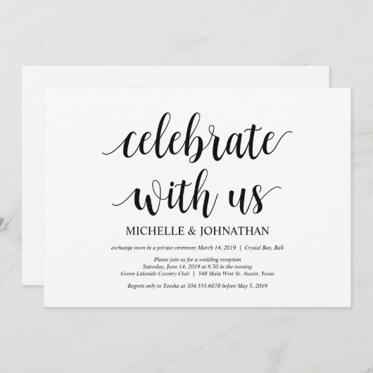 Viel met ons Wedding Elopement nodigt uit Kaart (Voorkant / Achterkant)