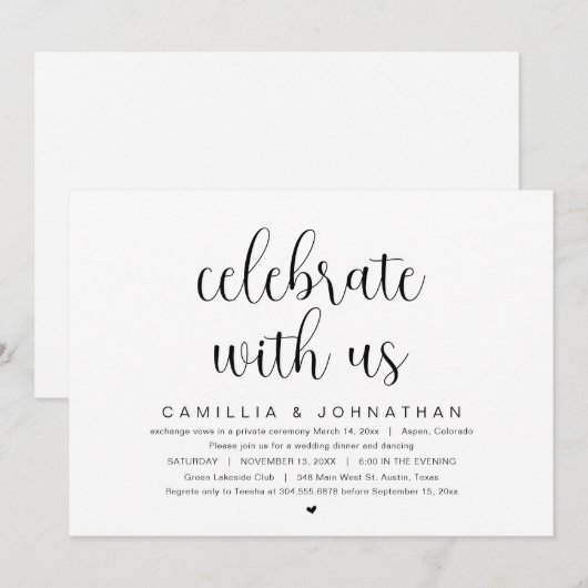 Viel met ons, Wedding Elopement Party Kaart (Voorkant / Achterkant)