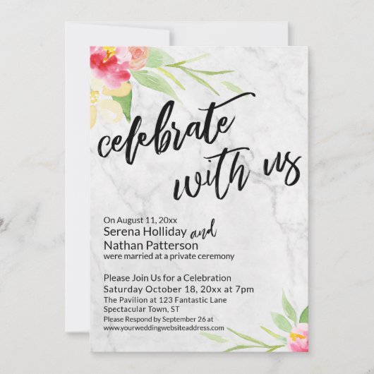 Viel met ons zachte marmer en Waterverf bloemen Kaart (Voorkant)