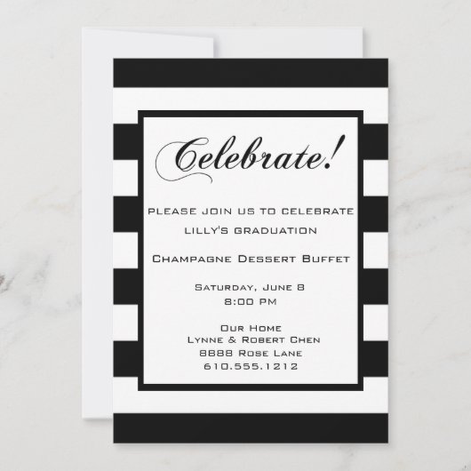 Viel! Party Invitation Black & White Stripes Kaart (Voorkant)