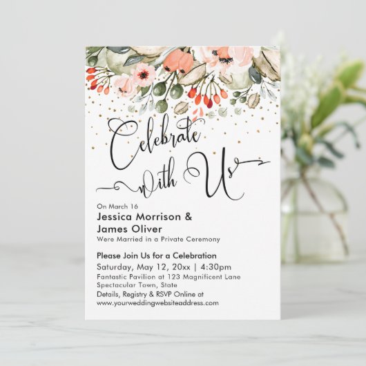 Viel samen met ons Blush Floral Faux Gold Confetti Kaart (Staand voorkant)