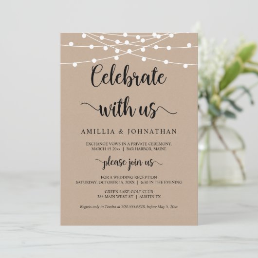 Viel samen met ons, Rustic Elopement Party Invitat Kaart (Staand voorkant)