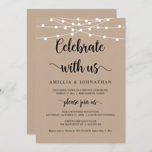 Viel samen met ons, Rustic Elopement Party Invitat Kaart (Voorkant / Achterkant)