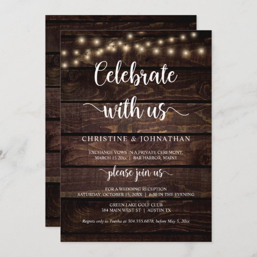 Viel samen met ons, Rustic Elopement Party Invitat Kaart (Voorkant / Achterkant)