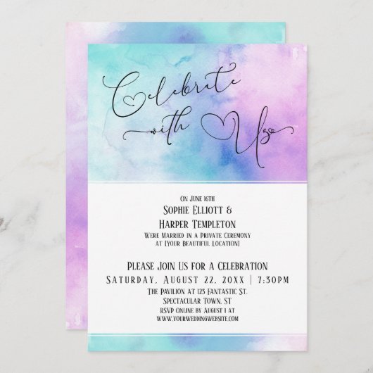 Viel samen met US Pastel Waterverf Reception Kaart (Voorkant / Achterkant)