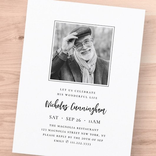 Viel zijn prachtige, moderne herdenkingsfoto uitnodiging briefkaart