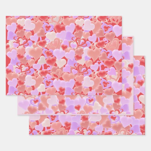 Viele Herzen in 3D-Optik - Inpakpapier Vel (Set)