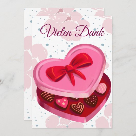 Vielen Dank,  Pralinen Herz  Kaart (Voorkant / Achterkant)