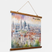 Vienna Austria Watercolor Painting Panorama View Hangend Wandkleed (Gebogen)