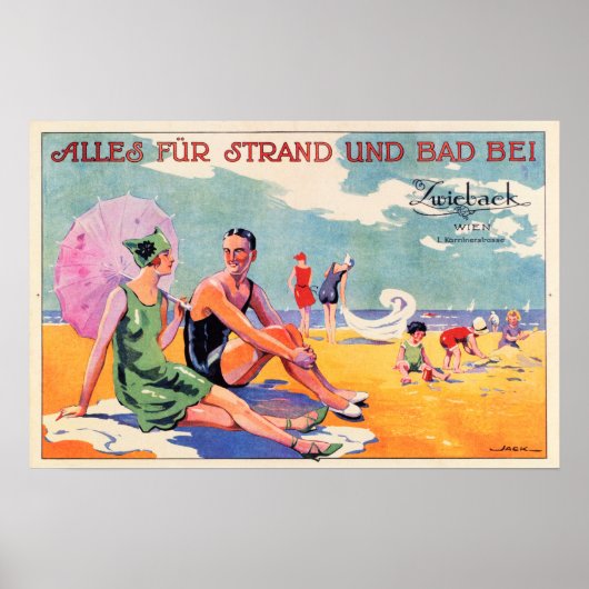 VIENNA AUSTRIA Zee Beach Bath Vakantie Old Travel Poster (Voorkant)
