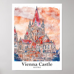 Vienna Castle Austria Travel Waterverf met de hand Poster