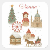 Vienna Christmas Watercolor – Cozy Winter Austria  Vierkante Sticker (Voorkant)