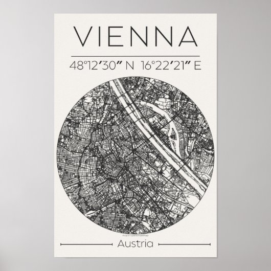 Vienna City Map Poster – Charcoal Minimal Wall Art (Voorkant)