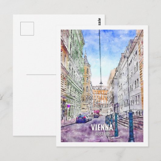 Vienna Oostenrijk Beroemde Reisplaats Waterverf Briefkaart (Voorkant / Achterkant)