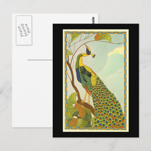 Viennese Art Nouveau Peacock Briefkaart (Voorkant / Achterkant)