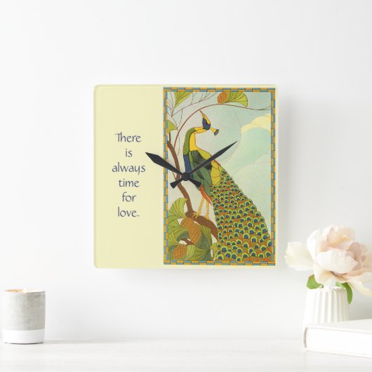 Viennese Art Nouveau Peacock Vierkante Klok (Huis)