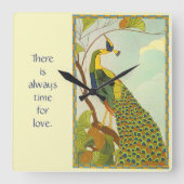 Viennese Art Nouveau Peacock Vierkante Klok (Voorkant)