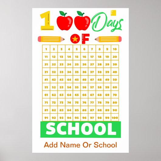 Vier 100 dagen school met een leuke telling poster (Voorkant)