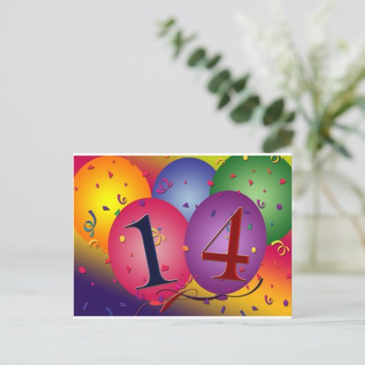 Vier 14e verjaardag briefkaart (Staand voorkant)