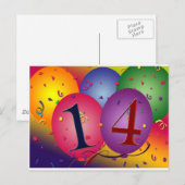 Vier 14e verjaardag briefkaart (Voorkant / Achterkant)