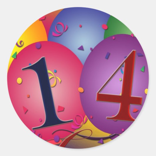 Vier 14e verjaardag ronde sticker (Voorkant)