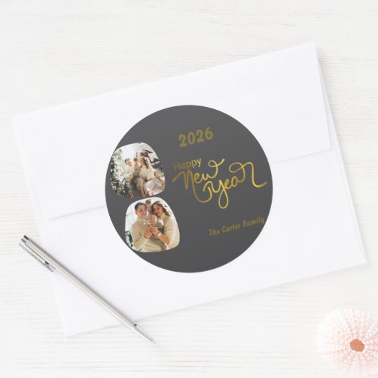 Vier 2026! Aangepaste sticker 'Gelukkig Nieuwjaar' (Envelop)
