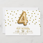 Vier 4 gouden ballon en Confetti 4e verjaardagsfee Kaart (Voorkant)